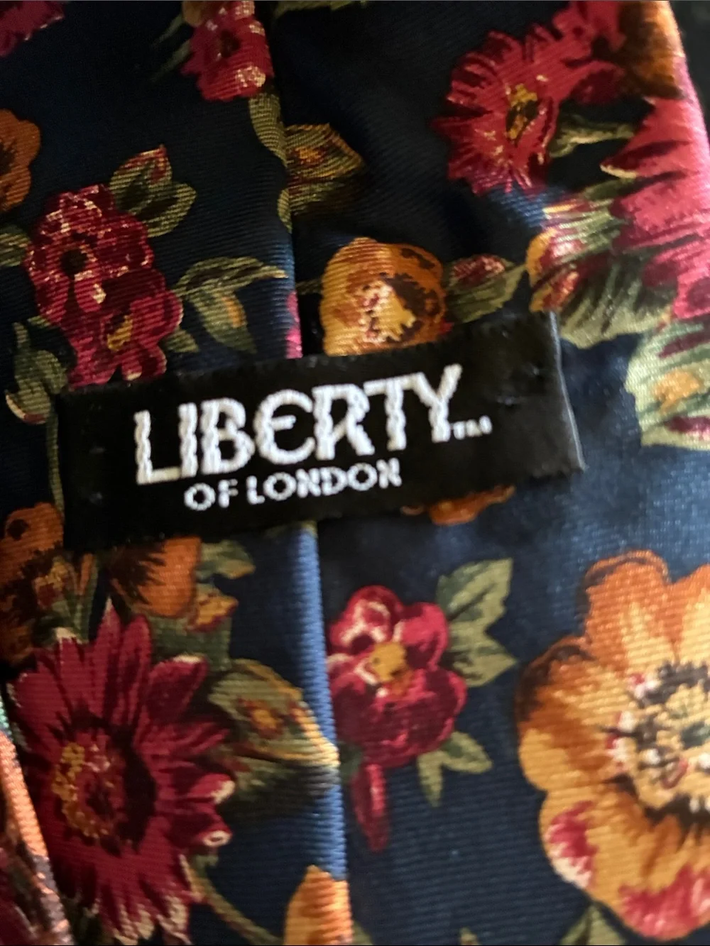 Liberty of London Navy Tie with Red and Gold Floral Print